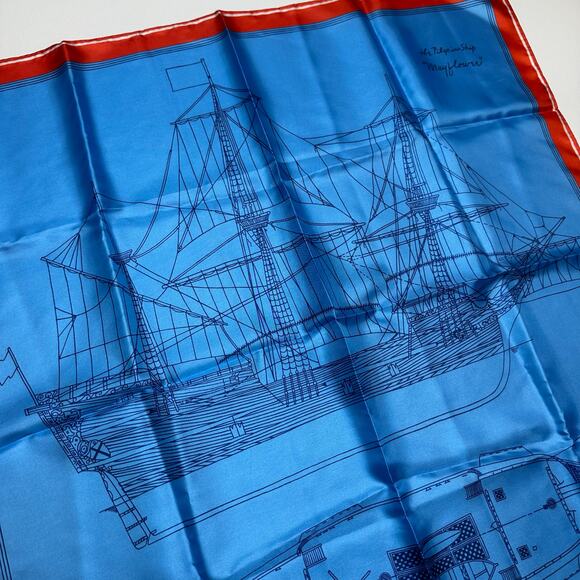 Vintage 1970’s Vera Polyester Neck Scarf with Mayflower Ship - Picture 2 of 6